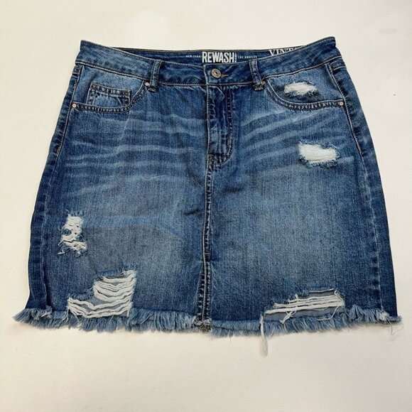 Rewash Brand Womens Vintage Reunion Jean Skirt Blue Mini Distressed Juniors 11 - Picture 1 of 10